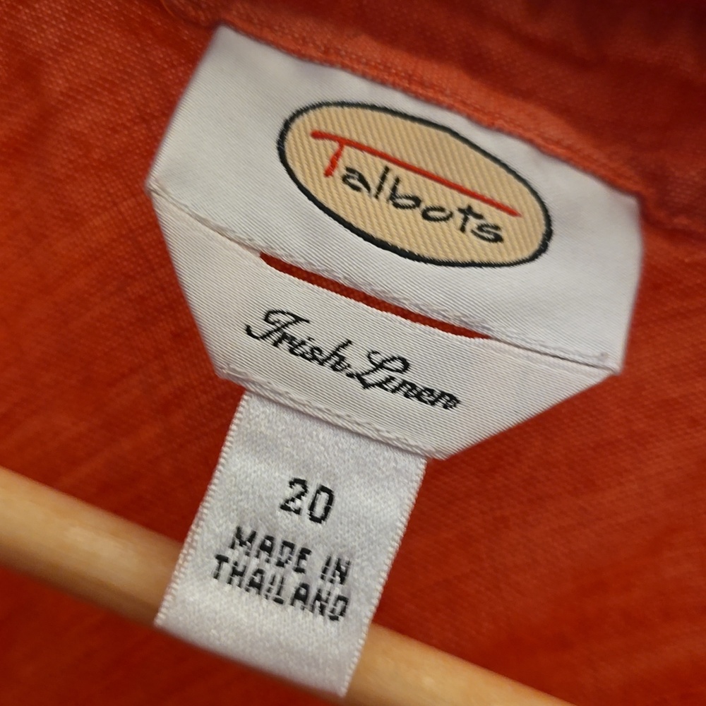 Talbots Irish Linen Short Sleeve Button Down Watermelon Pink Sz 20 XL